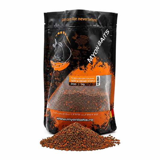 PVA Micro Pelet Mix Elite Scopex 2 mm – Hemp & Creamy Scopex - Myon Baits